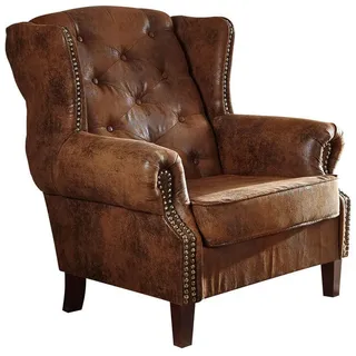 MASSIVMOEBEL24.DE Ohrensessel 102 x 102 x 93 cm Braun Polyester