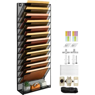 PLSOPPKG Hängeorganizer Wandablagefächer 13 Stöckiger Wandmontage Schreibtisch Organizer, A4 Zeitschriftenhalter Wand, Hängende Wandordner Dokumente Metall Büro Dokument Organizer für Zuhause