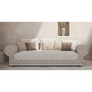 Casa Padrino Luxus 3er Gartensofa Creme / Beige / Weiß / Braun 258 cm