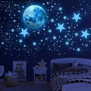 1086 Stücke Leuchtsterne Kinderzimmer Leuchtsterne Selbstklebend Sterne Leuchtend Selbstklebend Mond und Sterne Fluoreszierend Wandaufkleber Perfekt für Kinder Kindergarten Schlafzimmer Wohnzimmer