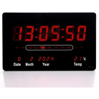 TruWare Wanduhr Wanduhr Digital Groß LED Uhr mit Kalender rot