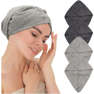 Emmy Home Turban-Handtuch Haarturban, 100% Baumwolle (4-St), mit knopf grau