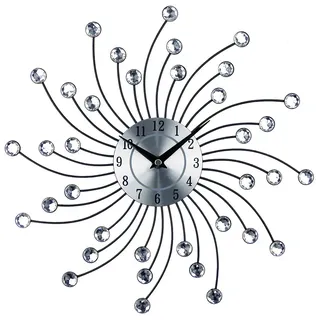 Timelike Silber Wanduhr mit Glitzer, Küchenuhr gro?, Moderne Designer Quartz Wanduhr, Analoguhr Wand (Silber-rotierende Strahlung)