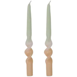 ReWu Spitzkerze Echtwachskerze Gedrehte Spitzkerze mit Farbverlauf 2er-SET (2er-SET) beige|grün