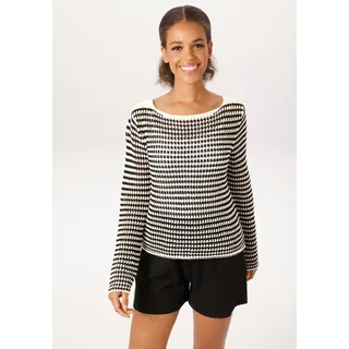 Aniston CASUAL Strickpullover Schwarz / Weiß L