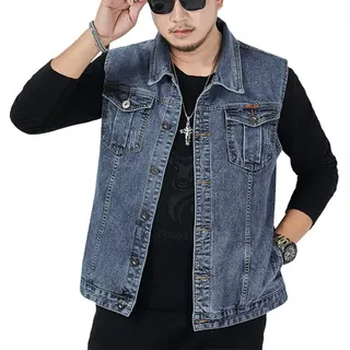BGT QCBH Herren-Jeansweste in Übergröße, übergroßes, ärmelloses Stretch-Oberteil, lockere Weste, lässige Weste - 6XL