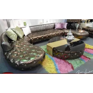 aea Chesterfield Eckcouch Kunstleder U-förmig 3-Sitzer Gold