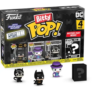 Funko Bitty POP! 4 Pack: DC - Batman,The Joker,Catwoman & More | Offizielles Superheroes Merch - Winzige Mini Figuren mit Display Regal - Tortendeko, Mitgebsel und Wichtelgeschenk