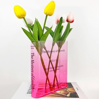 YushengTai Book Vase Acryl Tulpenvase, Moderne Minimalistische Buch Vase, Büchervase Vasen Deko für Mittelstücke und Heimdekoration (Farbverlauf Rosa)