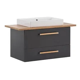 MÖBELPARTNER Waschbecken mit Unterschrank Duo 702036 anthrazit, eiche landhaus 102,2 x 50,0 x 61,5 cm