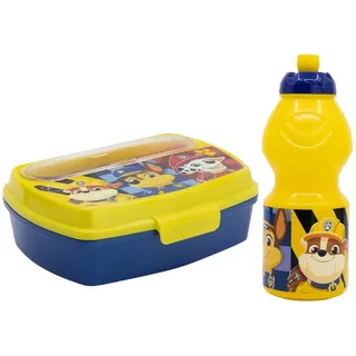 PAW PATROL Lunchbox Paw Patrol Chase Rubble 4 tlg Kinder Set Brotdose Besteck Trinkflasche, (Spar-Set, 4-tlg., Spar-Set) bunt