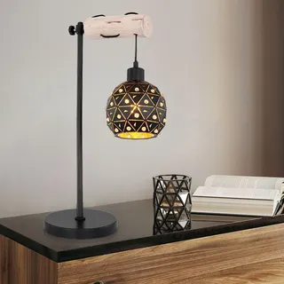 Tischleuchte Nachttischlampe Beistellleuchte E27 Kristall Holz Höhenverstellbar