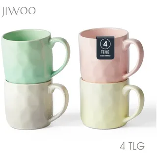 JIWOO Tasse 4er 320ml, Kaffeebecher Skandinavische Geschirr set Becher Teebecher, 4-tlg., Keramik, Keramiktassen Handgefertigt Kafeeservice Mikrowellen spülmaschinenfest bunt