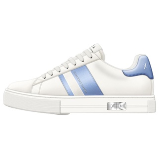 Armani Exchange Damen Mina Cup Sole, Back tab with and Metal Logo Detail on Side Sneaker, Off White+ Blue, 40 EU
