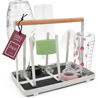 D&D Living D&D Living® All-in-One Flaschenhalter für SodaStream - Abtropfgestell für Flaschen Aller Art: Duo/Crystal/Easy, Trink- und Babyflaschen - Universal-Trockenständer (Metall, Weiß)