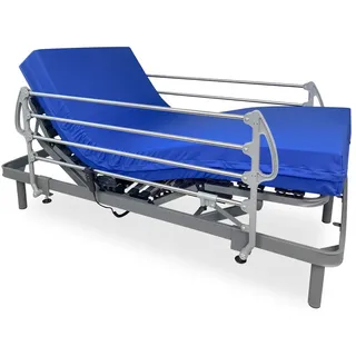 DUÉRMETE ONLINE Elektrisches Bett mit Gelenken, verstärkt, Ergomedic Pro + viskoelastische Gesundheitsmatratze Sanivisco + Geländer aus Edelstahl, 90 x 190 cm