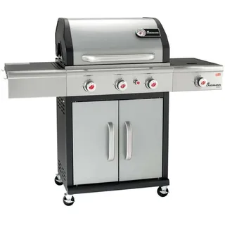 LANDMANN Gasgrill Triton cooK PTS 3.1 Premium doppelwandiger Deckel cooK-Zone perfekte Beilage Grillrost emailliert Gusseisen perfektes Grillbranding - Silber