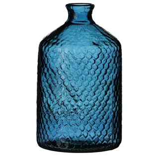Natural Living Blumenvase Scubs Bottle - blau geschuppt transparent - Glas - 18 x 31 cm - Flaschenva - Blau