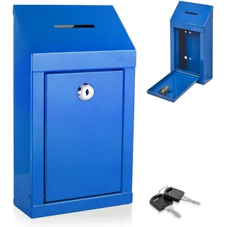 Metall-Spendenbox für Wohltätigkeitsorganisationen, Stahl, Sammelbox mit Vorschlagschlitz und Schloss, inklusive Schlüsseln, Wandmontage mit vorgebohrten Löchern, 25,4 x 15,2 x 6,3 cm (Blau)