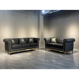 Chesterfield Wohnzimmer Couch Sofa Set Luxus Garnitur 3+2 Orange 2tlg