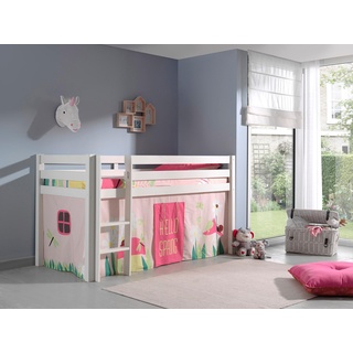 Hochbett »Pino«, Massivholz, Textil Set "Spring", wahlweise mit Rutsche und Betttunnel, weiß lackiert + Spring, , 43178369-0 Ohne Rutsche