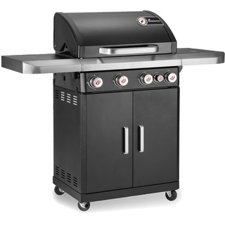 LANDMANN Rexon cooK PTS 4.1 Gasgrill | 4+1 stufenlos einstellbare Edelstahlbrenner | cooK-Zone für die perfekte Beilage | Doppelwandiger Deckel mit integriertem Thermometer, emaillierte Grillroste