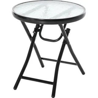 Outsunny Runder Beistelltisch Klapptisch Gartentisch mit Glasplatte Ø45cm aus Metall Schwarz für Balkon & Terrasse   Aosom.de