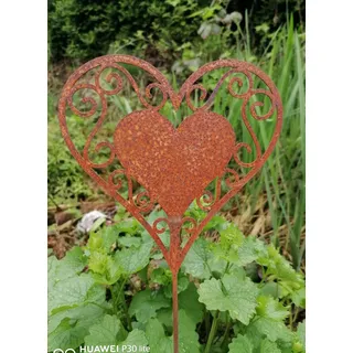 Generisch NEU ! Gartenstecker - Filigranes Herz 75 cm lang aus Metall in Edelrost Gartendeko Rankhilfe Liebe Hochzeit Valentinstag Muttertag