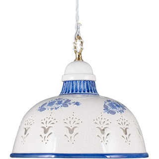 Helios Leuchten 2070710 Küchenlampe Keramiklampe weiß - blau | Pendellampe Pendelleuchte aus Keramik | handbemalte Keramikleuchte | Hängelampe 1 x E27