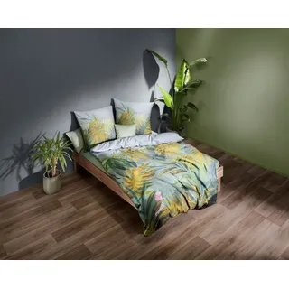 fleuresse Bettwäsche Fleuresse Mako-Satin Bettwäsche 240x220 Dschungel Tropic Blätter grün, Mako-Satin, 3 teilig, für Sommer und Winter grün