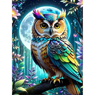 ParNarZar 5D Diamond Painting Eule Mond 30x40cm, Diamant Painting Bilder mit eckigen Steinen, Diamond Painting Set für Erwachsene