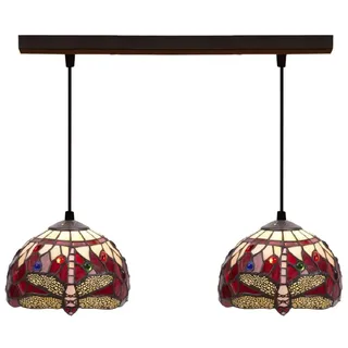 Casa Padrino Luxus Tiffany Doppel Hängeleuchte Libelle Mehrfarbig 50 x 20 x H. 130 cm - Tiffany Hängelampe mit handgefertigten Glas Lampenschirmen - Luxus Tiffany Leuchten