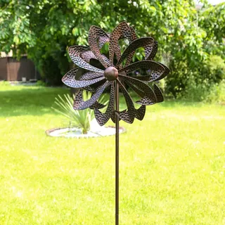 Lex Doppel Windrad ANTIK Gartendeko Metall H: 140cm kupfer Windspiel