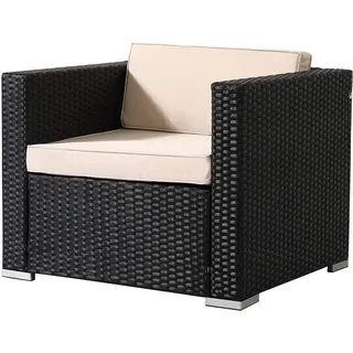 Arebos Poly-Rattan Gartensessel Schwarz | inkl. Sitz- & Rückenkissen | Loungesessel | Polyrattan | UV-beständiges Polyrattan | rostfreies Aluminiumgestell