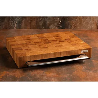 Premium Schneidebrett aus Stirnholz Eiche 40×30×5,5 cm – mit Edelstahlschublade 1,3 L | Küchenbrett massiv & rutschfest | Hackblock Holz Schneidebrett professionell geölt – Geschenkidee