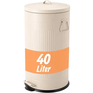 Relaxdays Retro Mülleimer 40 l Beige/Schwarz