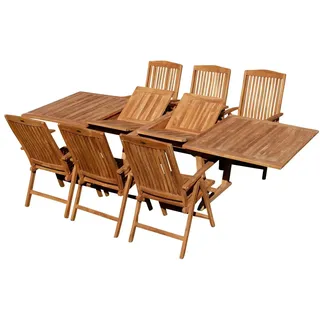 TEAK SET: Gartengarnitur Tobago Tisch 200/250/300cm x 90cm + 6 Tobago Sessel JAV