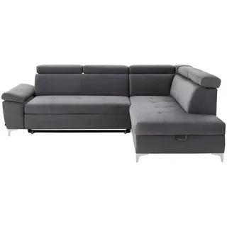 CARRYHOME Ecksofa, Dunkelgrau, Textil, 5-Sitzer, Ottomane rechts, L-Form, 271x206 cm, Stoffauswahl, Liegefunktion, seitenverkehrt erhältlich, Rücken echt, Wohnzimmer, Sofas , Couches, Wohnlandschaften, Ecksofas