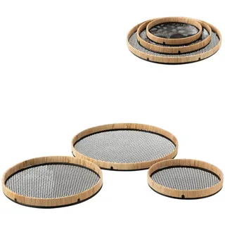 3er-Set runde Boho-Tabletts handgemacht aus Metall, Rattan-Optik 50 cm