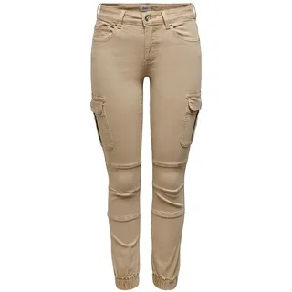 Only Damen Cargo Jeans ONLMISSOURI REG ANK LIFE Slim Fit Nomad 15170889 Normaler Bund Reißverschluss W 34 L 30