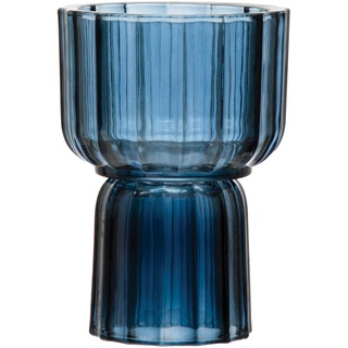 Bloomingville Glass Fluted 2-Sided Vase/Votive Holder, Blue Kerzenhalter, blau