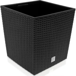 DEUBA Blumentopf 64L 40x40x41cm Rato Low Innentopf Mit Griffen Wetterfest Rattanoptik Pflanzkasten Übertopf Pflanzkübel Blumenkasten Quadratisch ... - Grau