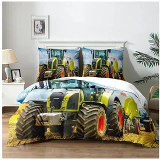 LuxusKollektion Kinderbettwäsche Bettbezug Traktor 200x200cm Mikrofaser