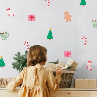 Klebekerlchen® | Wandtattoo Kinderzimmer Mädchen & Junge, Wandsticker selbstklebend, Wandaufkleber Weihnachten, wiederverwendbare Kinderzimmer Deko – Wandtattoo Weihnachten Sticker (Set 24 Motive)