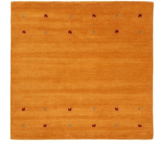 carpetfine Wollteppich Gabbeh Uni Quadratisch Gelb 120x120 cm | Moderner Teppich für Wohn- und Schlafzimmer