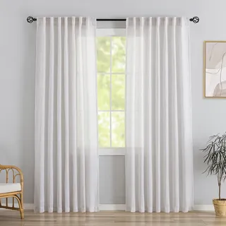 Vorhänge mit Leinenrücken, 213 cm lang, 2 Paneele für Schlafzimmer, Moderne Bauernhaus-Haken, Gürtel, plissiert, halbsichtbar, Shabby Chic, Taschenlichtfilterung, Fenstervorhänge, B 132 x L 213 cm