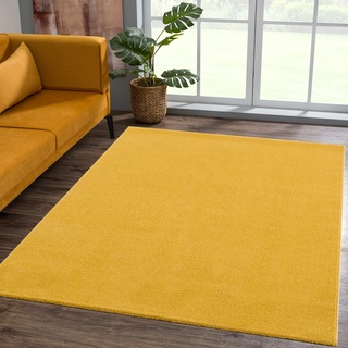 SANAT Kurzflor Teppich Wohnzimmer - Uni Modern Teppiche fürs Schlafzimmer, Arbeitszimmer, Büro, Flur, Kinderzimmer und Küche - Gelb, 120 x 170 cm