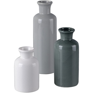 Blume Vintage Weiß/Blau/Grau Vase für Dekor 3er Set, Keramik Rustikale Vase für Dekor, Moderne Bauernhausvase für Bücherregal, Wohnzimmer, Büro