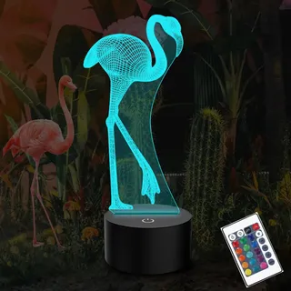PONLCY 3D Illusion Lampe Flamingo Led Nachtlicht, 16 Farben Fernbedienung USB Schreibtischlampen, Schlafzimmer Dekoration Tischlampe für Kinder Weihnachten Geburtstag Geschenke
