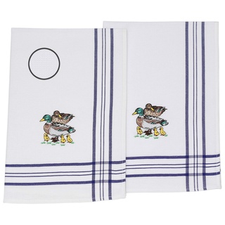 Betz 2er Set Geschirrtücher Geschirrhandtuch Küchenhandtuch Gläsertücher Handtuch Waffelpiqué blau Bestickt Motiv Enten Größe: 50 x 70 cm